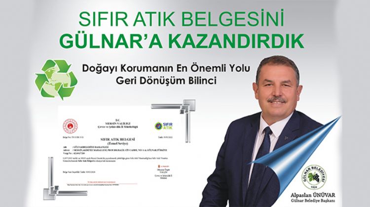 GÜLNAR BELEDİYESİNE SIFIR ATIK BELGESİ