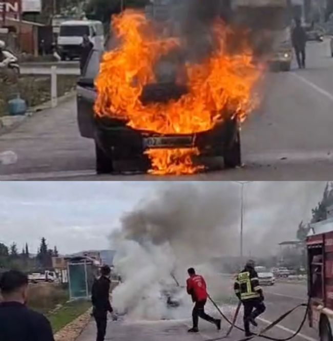 Otomobil alev alev yandı