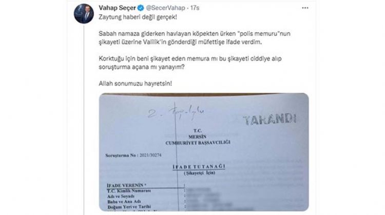 KÖPEKTEN KORKAN POLİS, VAHAP SEÇER'DEN ŞİKAYETÇİ OLDU