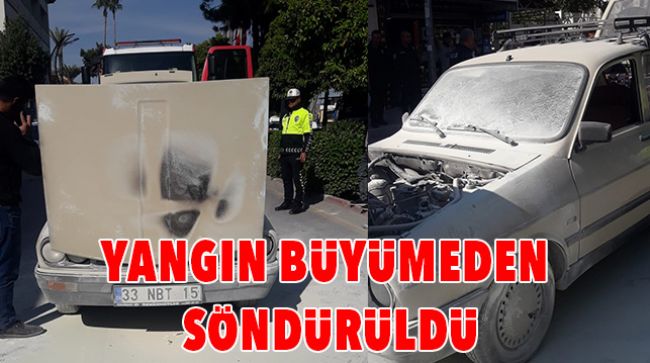 YANAN ARACA POLİSLER MÜDAHALE ETTİ