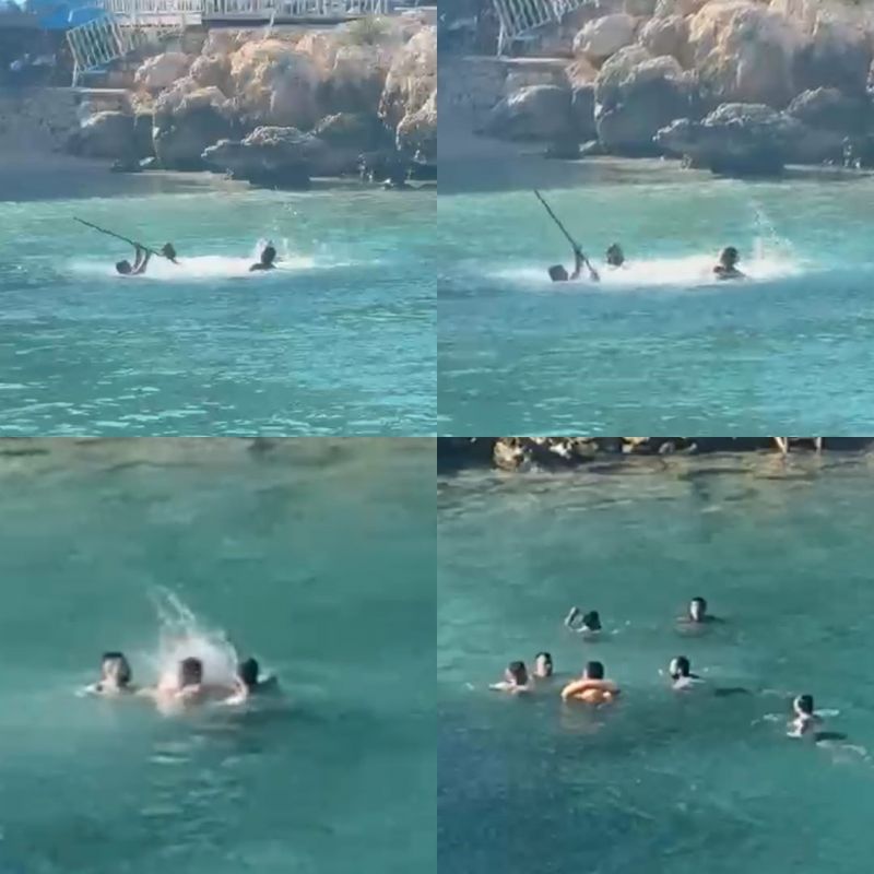 MERSİN'DE DENİZİN ORTASINDA SOPALI KAVGA KAMERADA