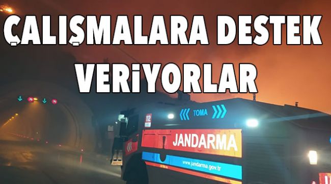 JANDARMA EKİPLERİ YANGINI SÖNDÜRME DESTEĞİNE DEVAM EDİYOR