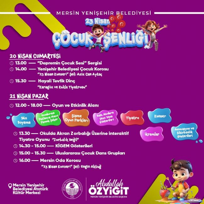 Yenişehir’den çocuklar için renkli bayram programı