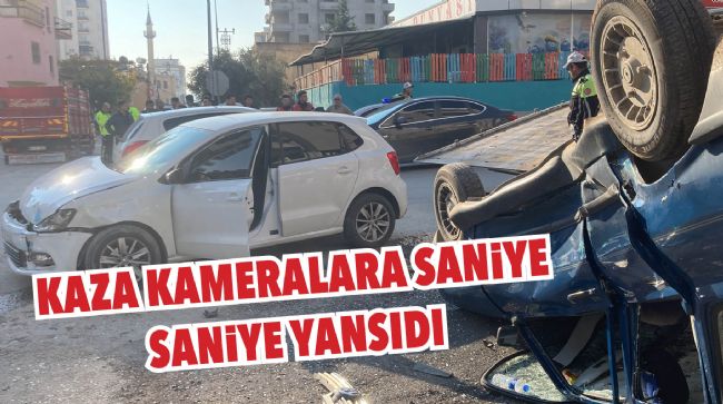 İKİ OTOMOBİL ÇARPIŞTI, OTOMOBİL TERS DÖNDÜ