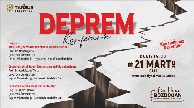 TARSUS'TA 'DEPREM' KONULU KONFERANS DÜZENLENECEK